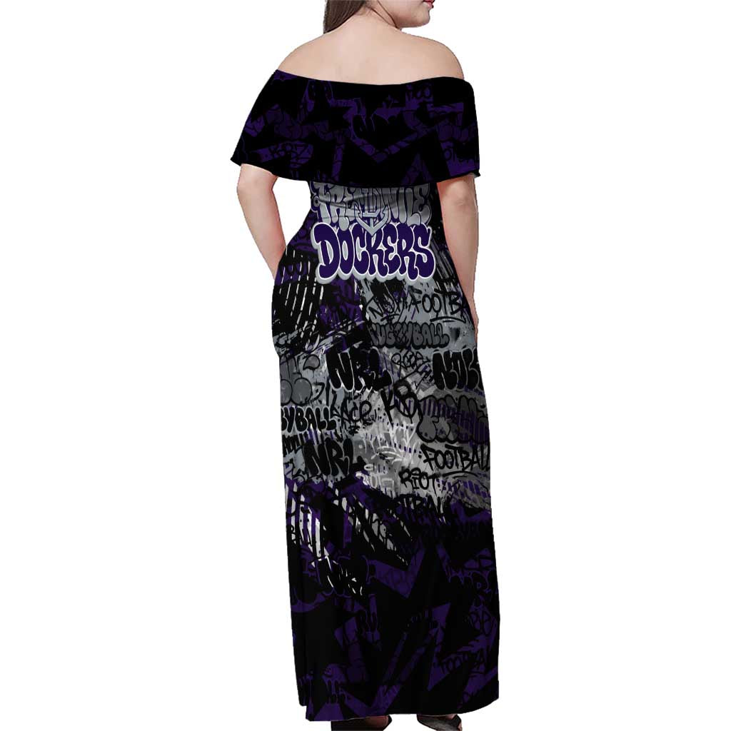 Fremantle Dockers Family Matching Off Shoulder Maxi Dress and Hawaiian Shirt Urban Graffiti Street Art - Bold Abstract Spray Paint
