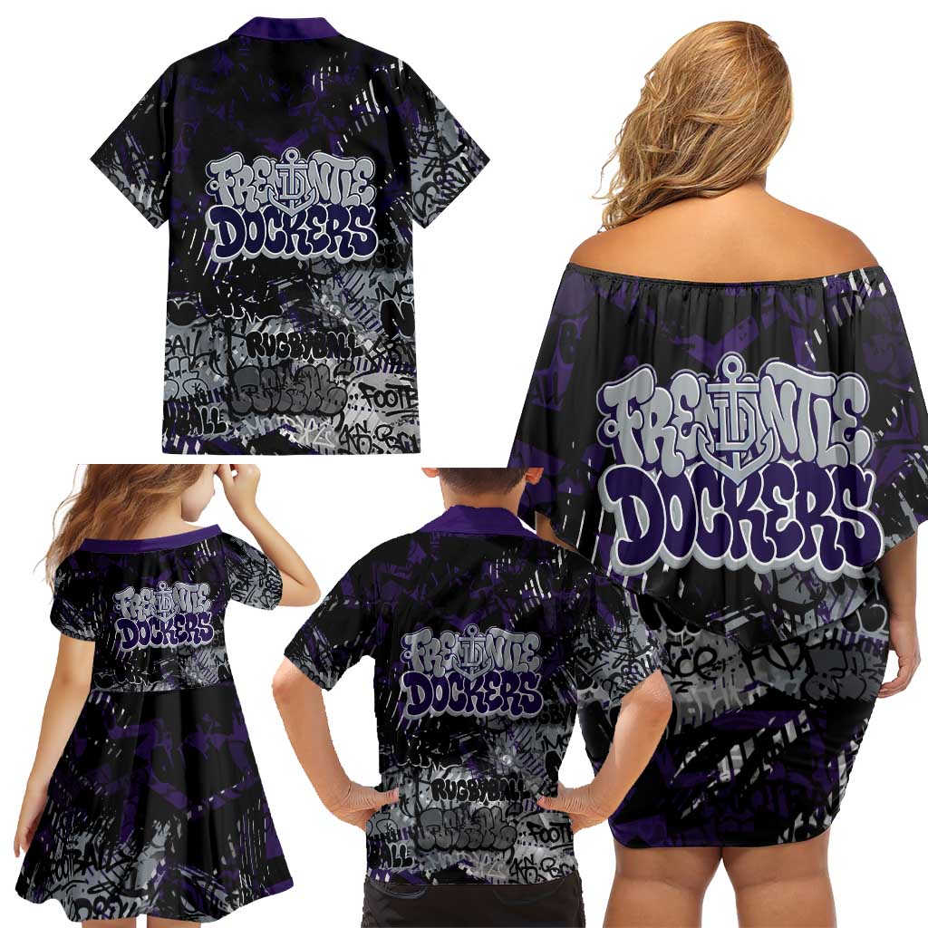 Fremantle Dockers Family Matching Off Shoulder Short Dress and Hawaiian Shirt Urban Graffiti Street Art - Bold Abstract Spray Paint
