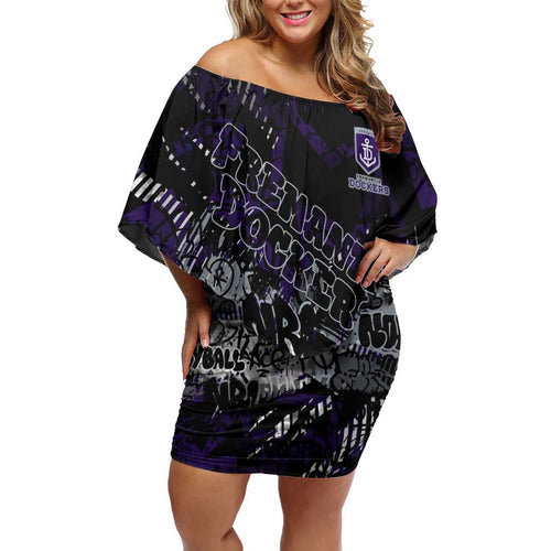 Fremantle Dockers Family Matching Off Shoulder Short Dress and Hawaiian Shirt Urban Graffiti Street Art - Bold Abstract Spray Paint