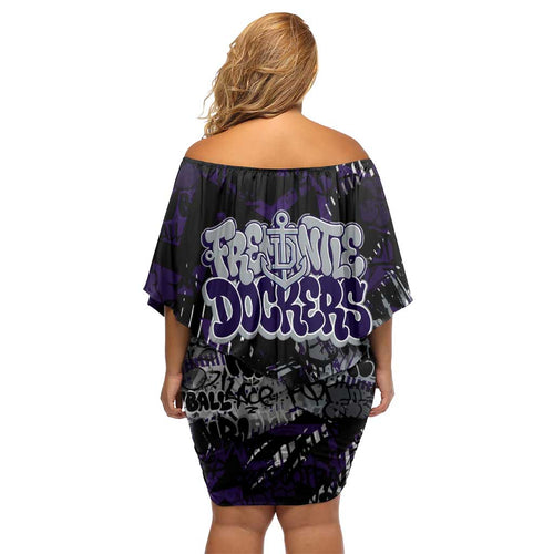 Fremantle Dockers Family Matching Off Shoulder Short Dress and Hawaiian Shirt Urban Graffiti Street Art - Bold Abstract Spray Paint