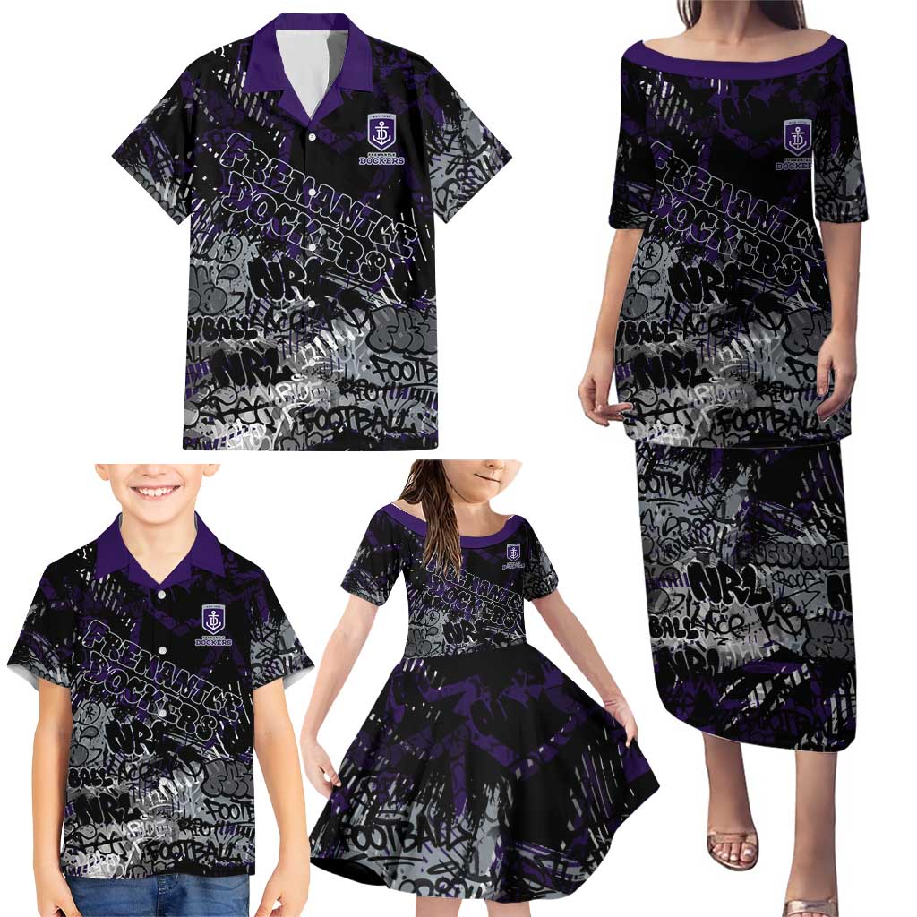 Fremantle Dockers Family Matching Puletasi and Hawaiian Shirt Urban Graffiti Street Art - Bold Abstract Spray Paint