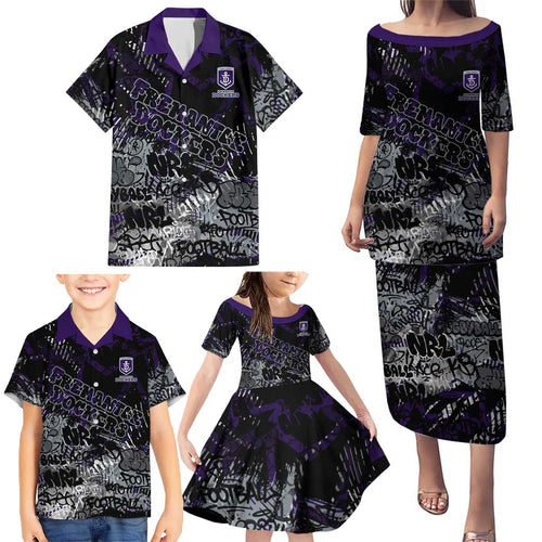Fremantle Dockers Family Matching Puletasi and Hawaiian Shirt Urban Graffiti Street Art - Bold Abstract Spray Paint