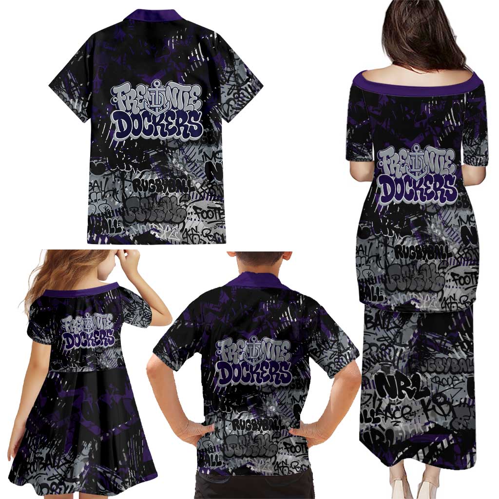 Fremantle Dockers Family Matching Puletasi and Hawaiian Shirt Urban Graffiti Street Art - Bold Abstract Spray Paint