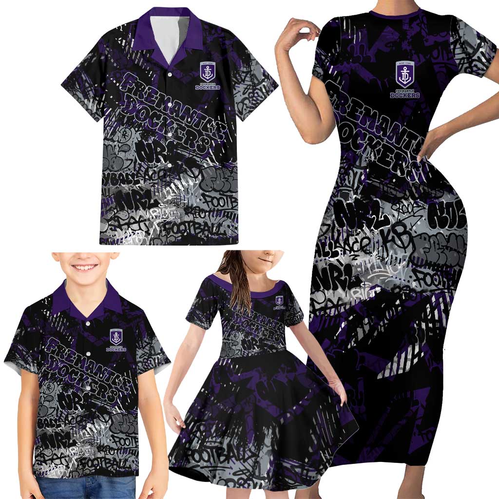 Fremantle Dockers Family Matching Short Sleeve Bodycon Dress and Hawaiian Shirt Urban Graffiti Street Art - Bold Abstract Spray Paint