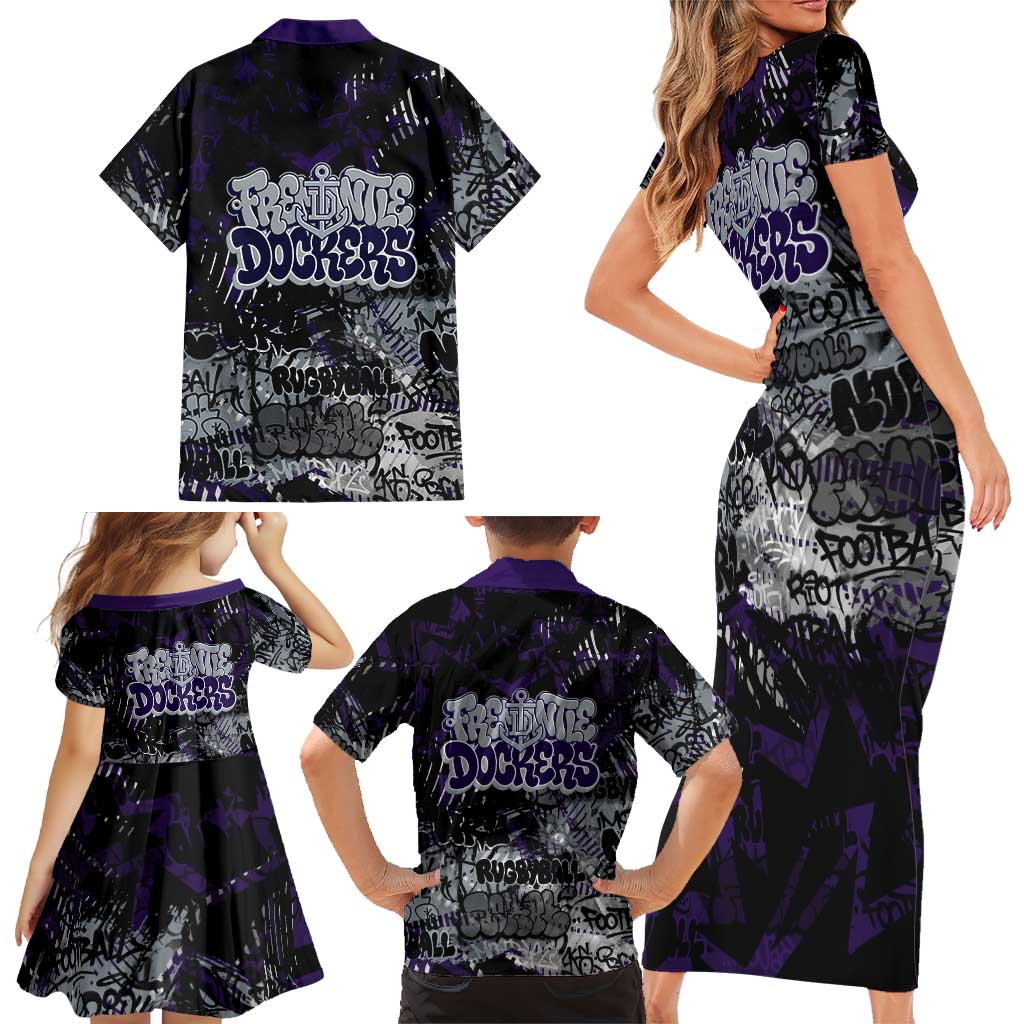Fremantle Dockers Family Matching Short Sleeve Bodycon Dress and Hawaiian Shirt Urban Graffiti Street Art - Bold Abstract Spray Paint