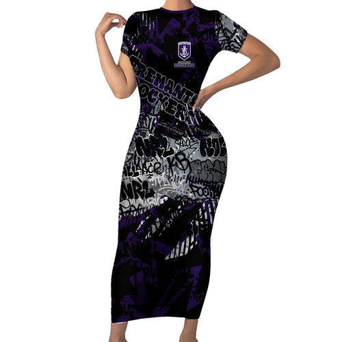 Fremantle Dockers Family Matching Short Sleeve Bodycon Dress and Hawaiian Shirt Urban Graffiti Street Art - Bold Abstract Spray Paint
