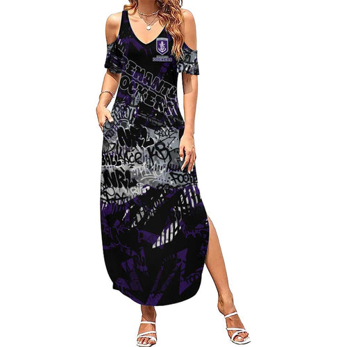 Fremantle Dockers Family Matching Summer Maxi Dress and Hawaiian Shirt Urban Graffiti Street Art - Bold Abstract Spray Paint