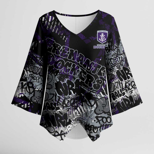 Fremantle Dockers Kimono Sleeve Blouse Urban Graffiti Street Art - Bold Abstract Spray Paint