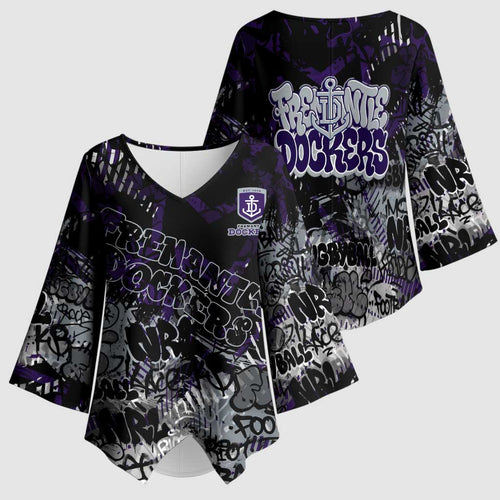 Fremantle Dockers Kimono Sleeve Blouse Urban Graffiti Street Art - Bold Abstract Spray Paint