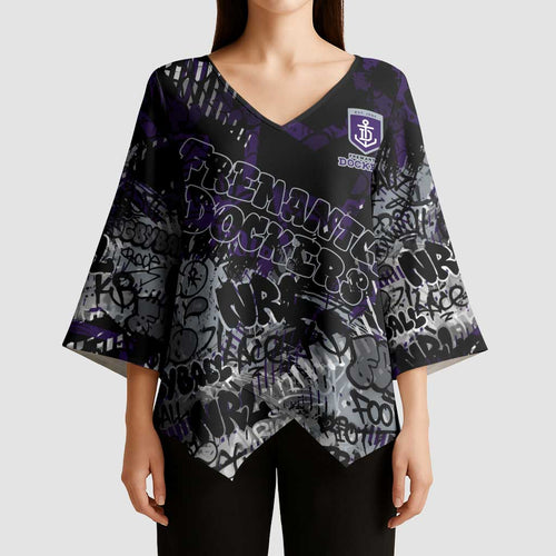 Fremantle Dockers Kimono Sleeve Blouse Urban Graffiti Street Art - Bold Abstract Spray Paint