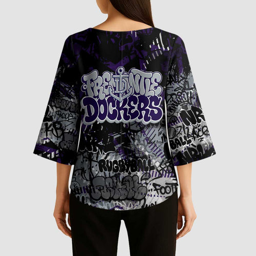 Fremantle Dockers Kimono Sleeve Blouse Urban Graffiti Street Art - Bold Abstract Spray Paint
