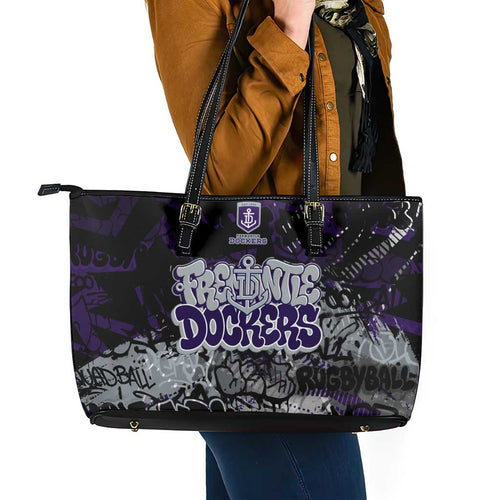 Fremantle Dockers Leather Tote Bag Urban Graffiti Street Art - Bold Abstract Spray Paint