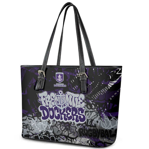 Fremantle Dockers Leather Tote Bag Urban Graffiti Street Art - Bold Abstract Spray Paint