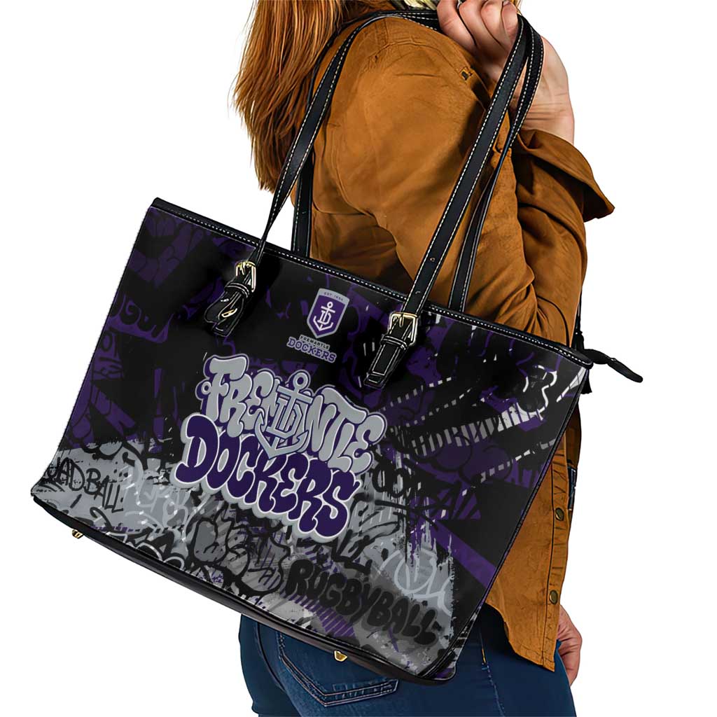 Fremantle Dockers Leather Tote Bag Urban Graffiti Street Art - Bold Abstract Spray Paint