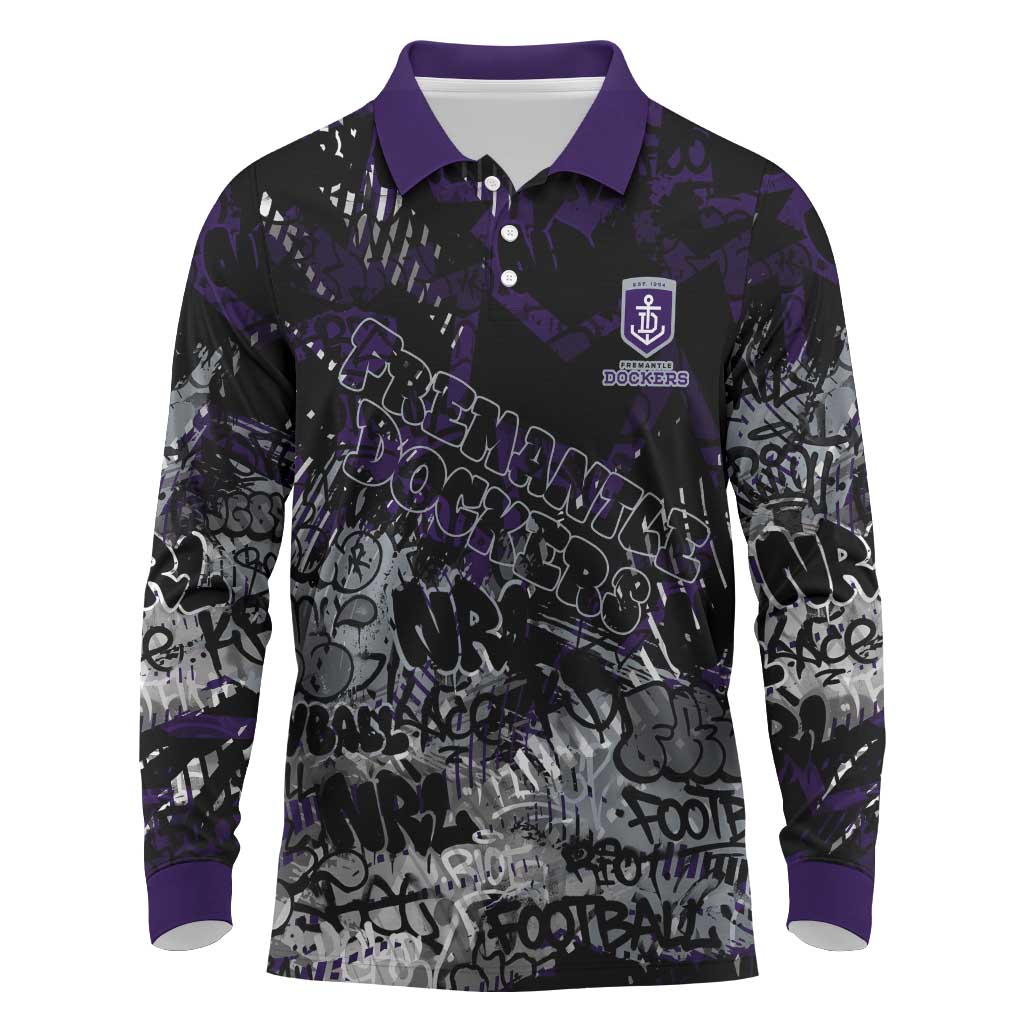 Fremantle Dockers Long Sleeve Polo Shirt Urban Graffiti Street Art - Bold Abstract Spray Paint