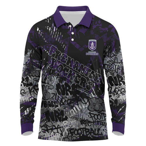 Fremantle Dockers Long Sleeve Polo Shirt Urban Graffiti Street Art - Bold Abstract Spray Paint
