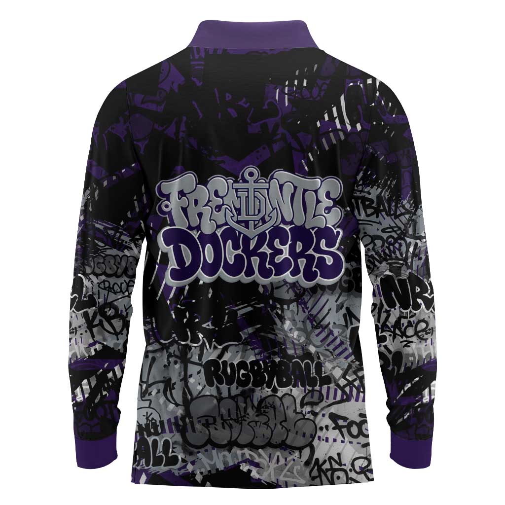 Fremantle Dockers Long Sleeve Polo Shirt Urban Graffiti Street Art - Bold Abstract Spray Paint