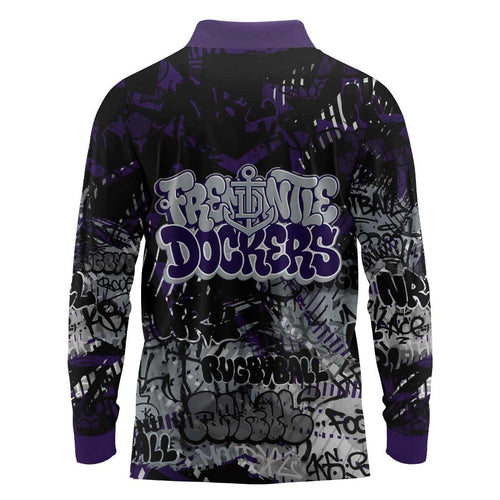 Fremantle Dockers Long Sleeve Polo Shirt Urban Graffiti Street Art - Bold Abstract Spray Paint