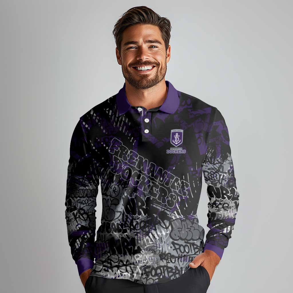 Fremantle Dockers Long Sleeve Polo Shirt Urban Graffiti Street Art - Bold Abstract Spray Paint