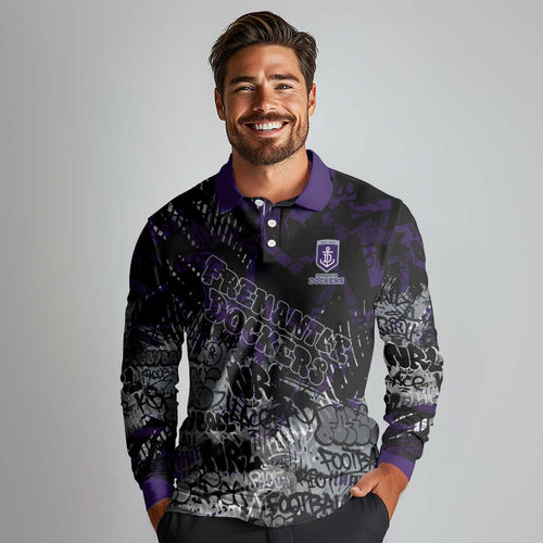 Fremantle Dockers Long Sleeve Polo Shirt Urban Graffiti Street Art - Bold Abstract Spray Paint