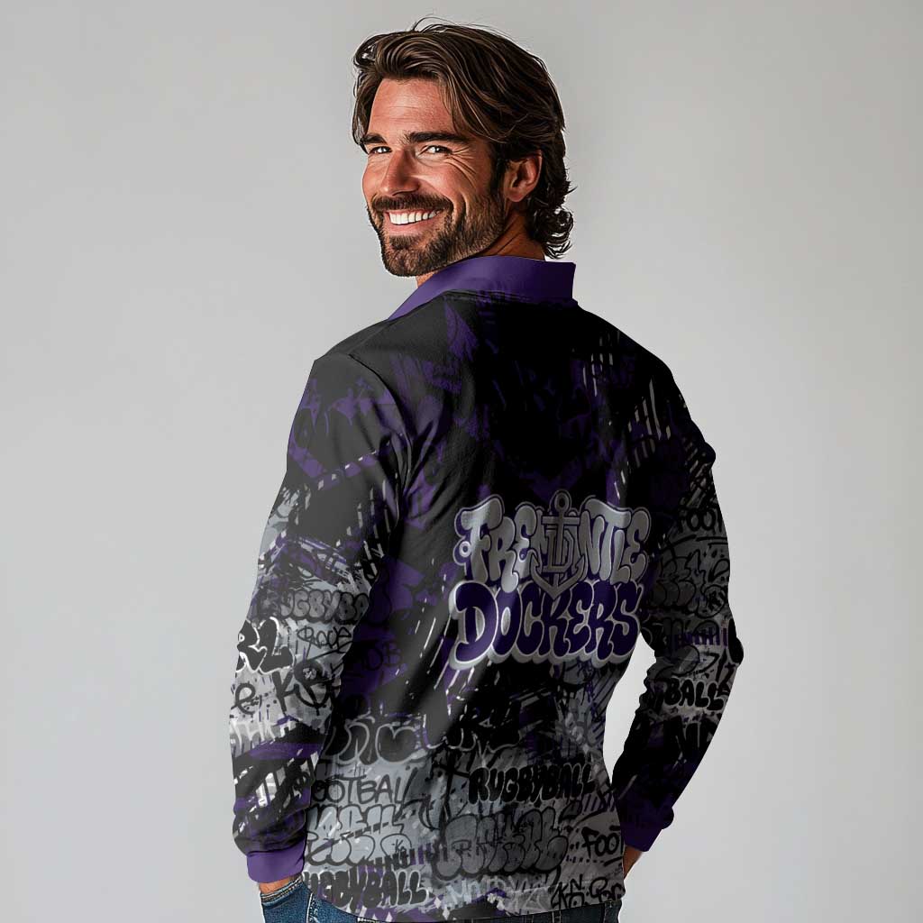 Fremantle Dockers Long Sleeve Polo Shirt Urban Graffiti Street Art - Bold Abstract Spray Paint