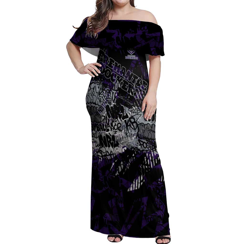 Fremantle Dockers Off Shoulder Maxi Dress Urban Graffiti Street Art - Bold Abstract Spray Paint