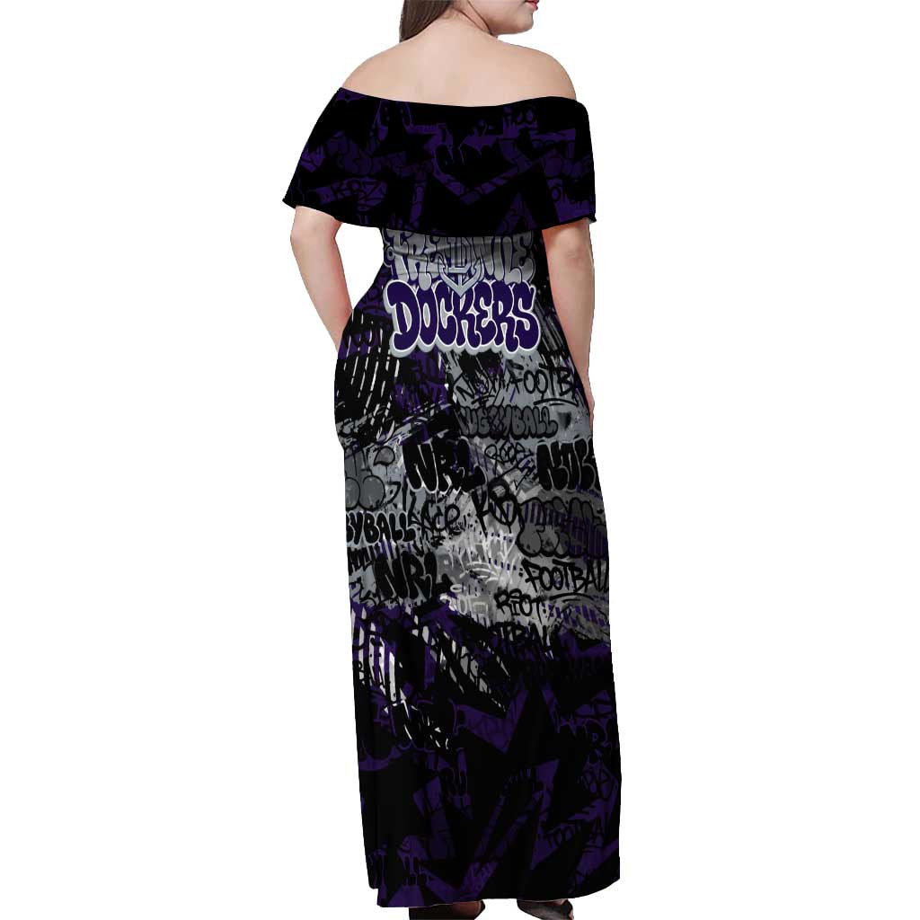 Fremantle Dockers Off Shoulder Maxi Dress Urban Graffiti Street Art - Bold Abstract Spray Paint
