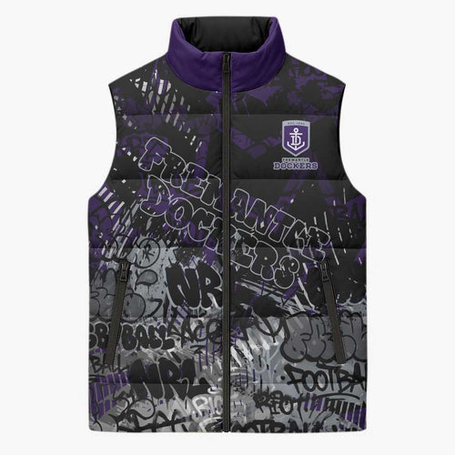 Fremantle Dockers Sleeveless Puffer Jacket Urban Graffiti Street Art - Bold Abstract Spray Paint