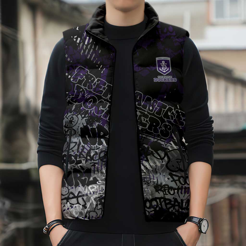 Fremantle Dockers Sleeveless Puffer Jacket Urban Graffiti Street Art - Bold Abstract Spray Paint