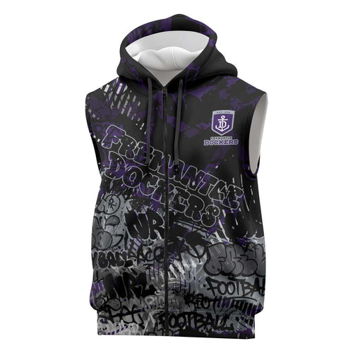 Fremantle Dockers Sleeveless Zip Hoodie Urban Graffiti Street Art - Bold Abstract Spray Paint
