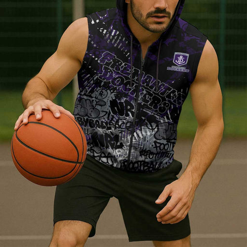 Fremantle Dockers Sleeveless Zip Hoodie Urban Graffiti Street Art - Bold Abstract Spray Paint