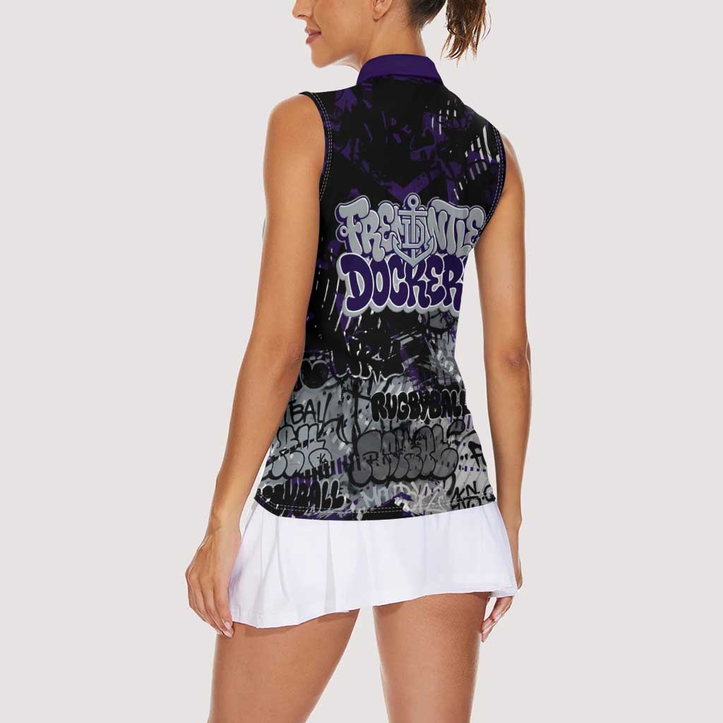 Fremantle Dockers Women Sleeveless Polo Shirt Urban Graffiti Street Art - Bold Abstract Spray Paint