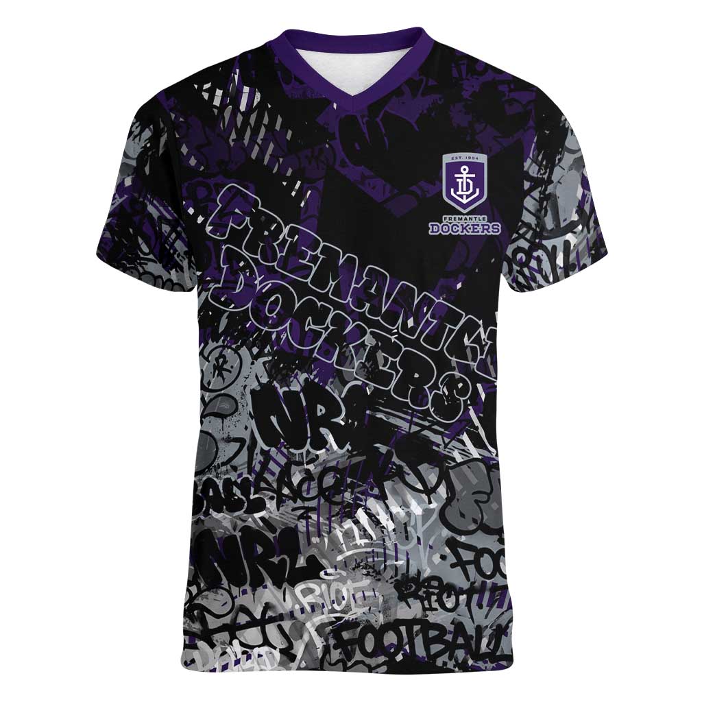 Fremantle Dockers Women V-Neck T-Shirt Urban Graffiti Street Art - Bold Abstract Spray Paint