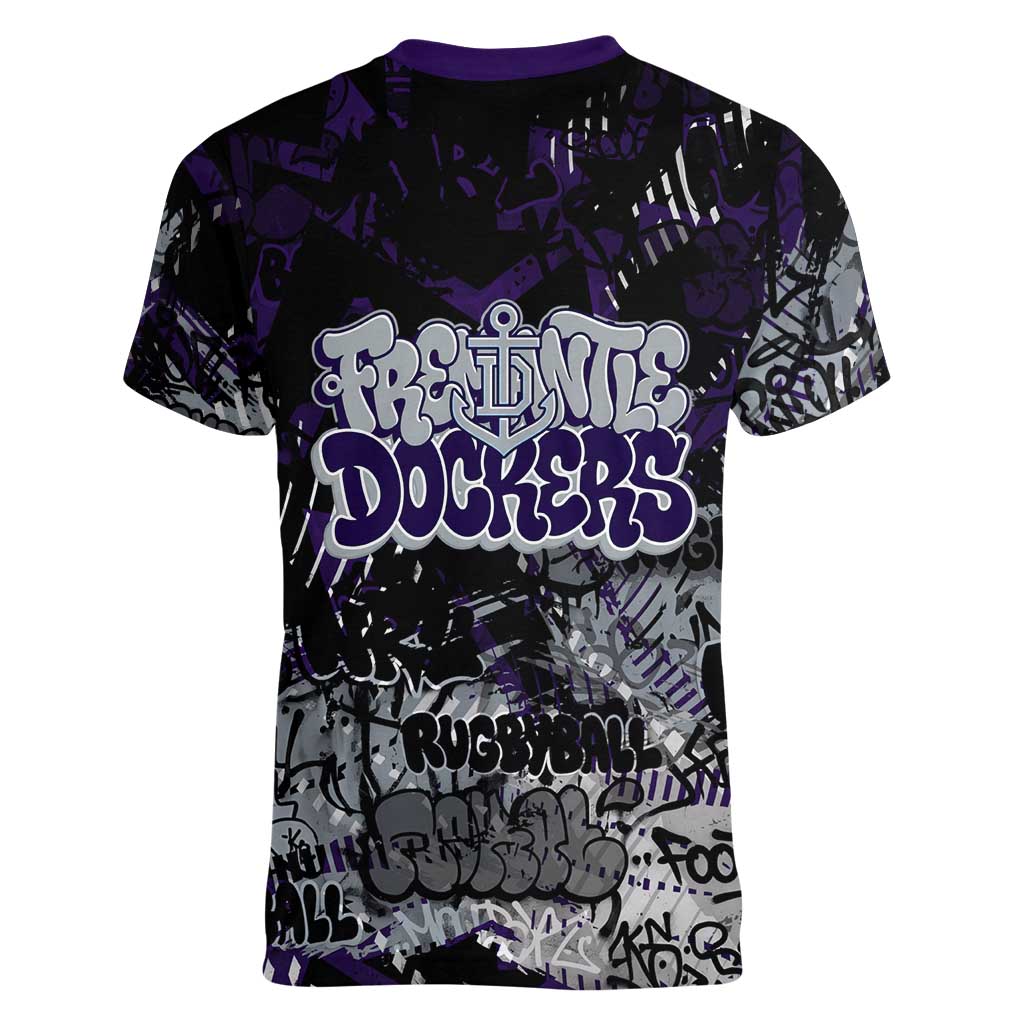 Fremantle Dockers Women V-Neck T-Shirt Urban Graffiti Street Art - Bold Abstract Spray Paint