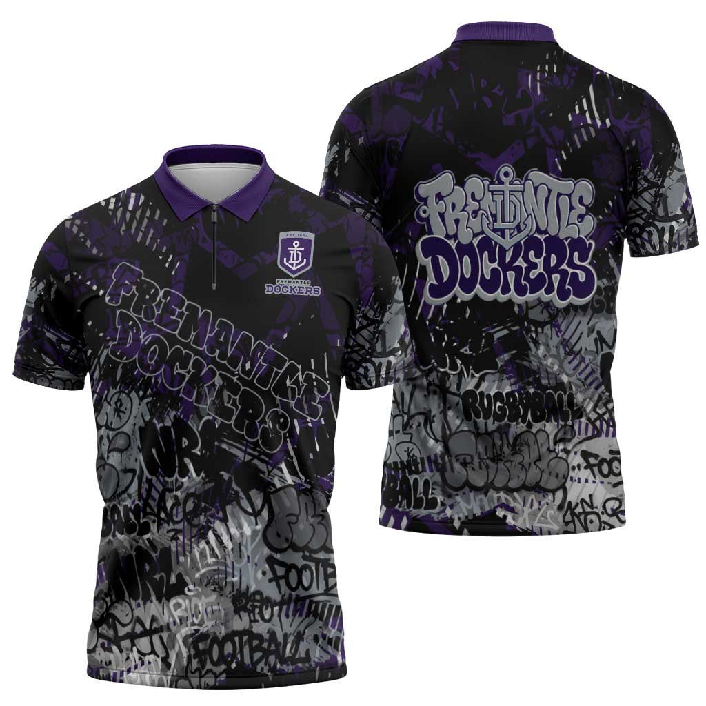 Fremantle Dockers Zipper Polo Shirt Urban Graffiti Street Art - Bold Abstract Spray Paint