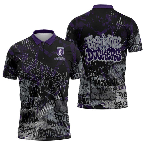 Fremantle Dockers Zipper Polo Shirt Urban Graffiti Street Art - Bold Abstract Spray Paint