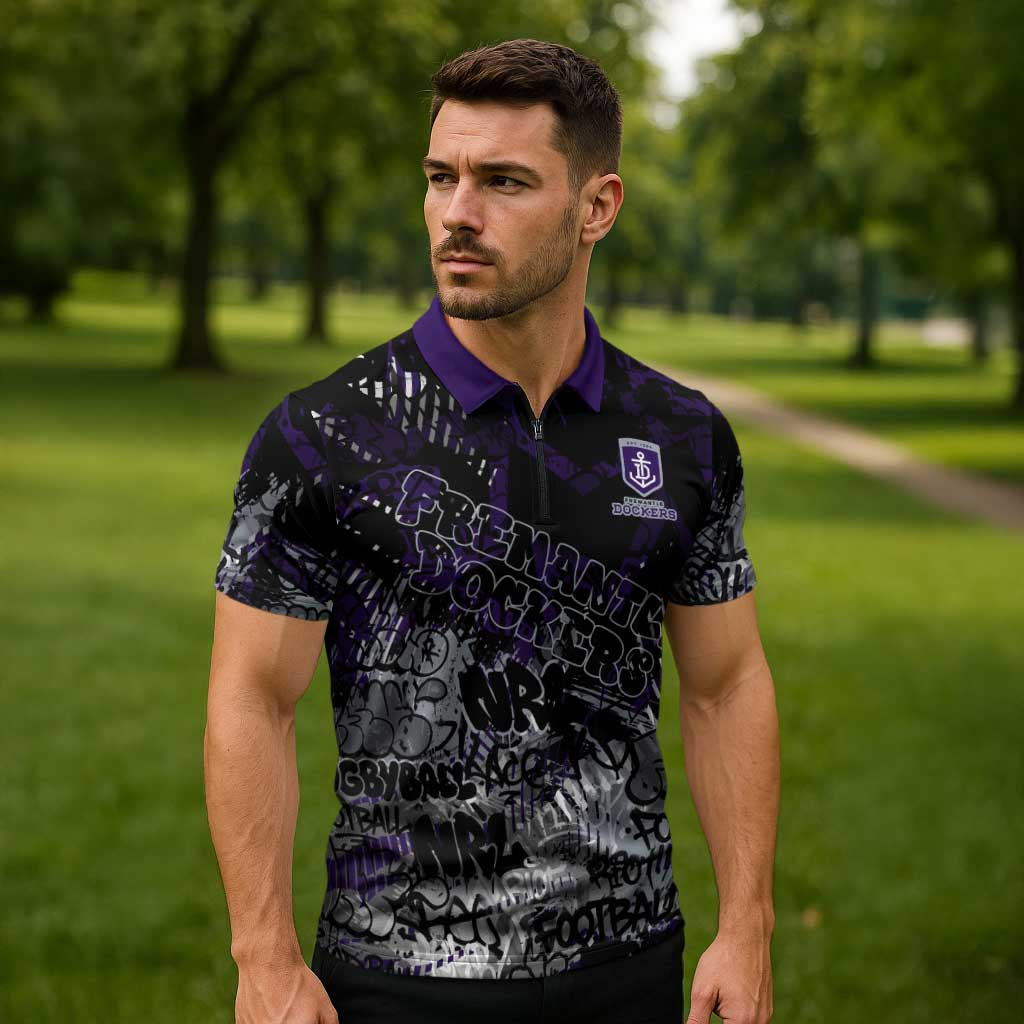 Fremantle Dockers Zipper Polo Shirt Urban Graffiti Street Art - Bold Abstract Spray Paint