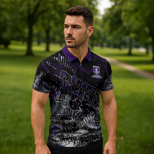 Fremantle Dockers Zipper Polo Shirt Urban Graffiti Street Art - Bold Abstract Spray Paint