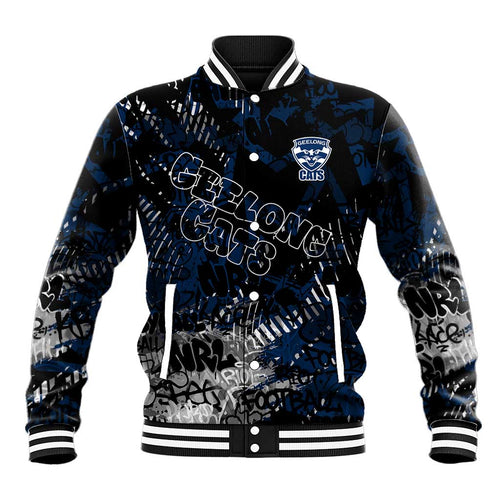 Geelong Cats Baseball Jacket Urban Graffiti Street Art - Bold Abstract Spray Paint