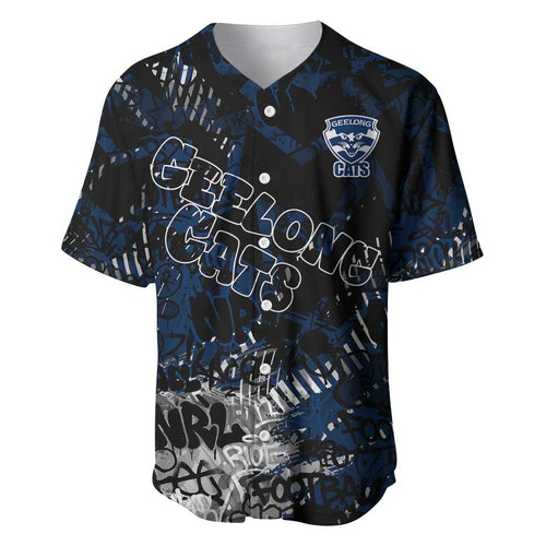 Geelong Cats Baseball Jersey Urban Graffiti Street Art - Bold Abstract Spray Paint