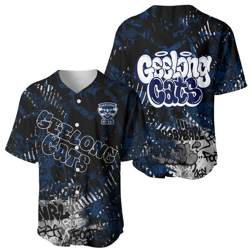 Geelong Cats Baseball Jersey Urban Graffiti Street Art - Bold Abstract Spray Paint