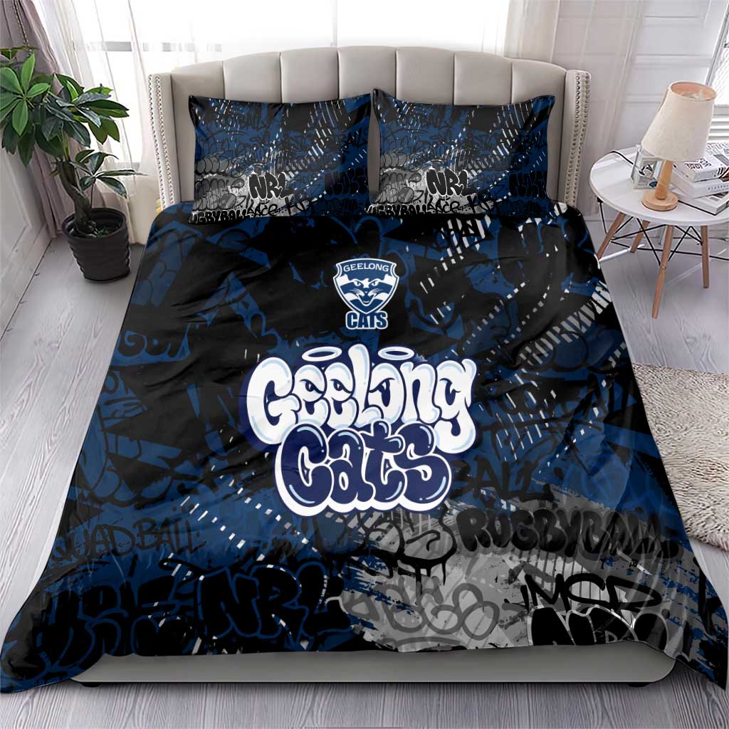 Geelong Cats Bedding Set Urban Graffiti Street Art - Bold Abstract Spray Paint