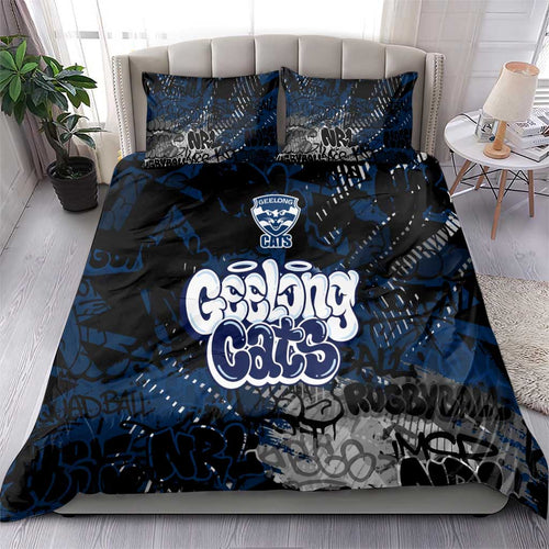 Geelong Cats Bedding Set Urban Graffiti Street Art - Bold Abstract Spray Paint