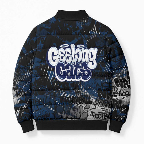 Geelong Cats Bomber Puffer Jacket Urban Graffiti Street Art - Bold Abstract Spray Paint