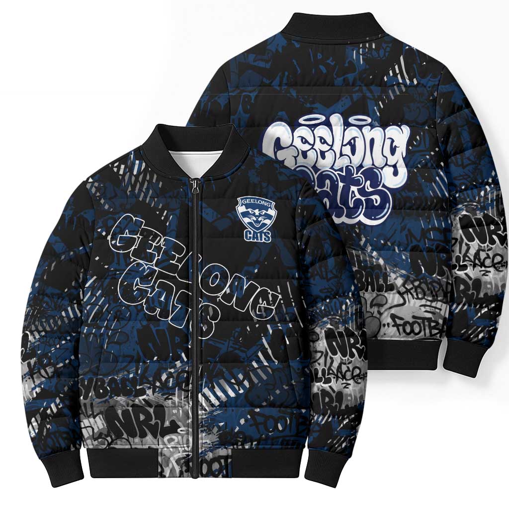Geelong Cats Bomber Puffer Jacket Urban Graffiti Street Art - Bold Abstract Spray Paint