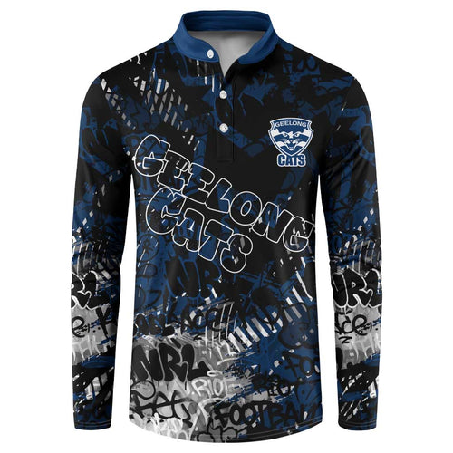 Geelong Cats Button Sweatshirt Urban Graffiti Street Art - Bold Abstract Spray Paint