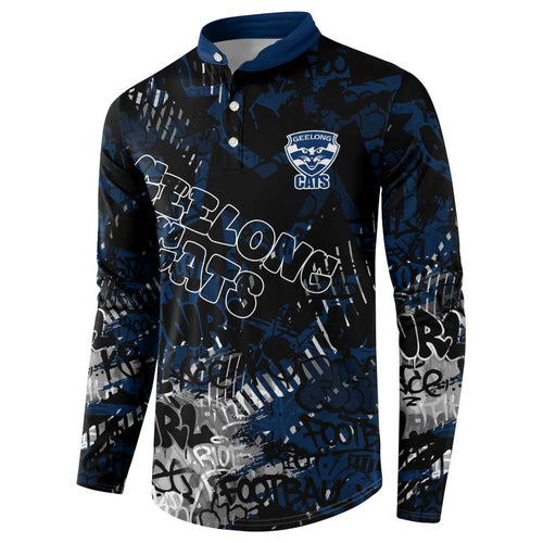 Geelong Cats Button Sweatshirt Urban Graffiti Street Art - Bold Abstract Spray Paint