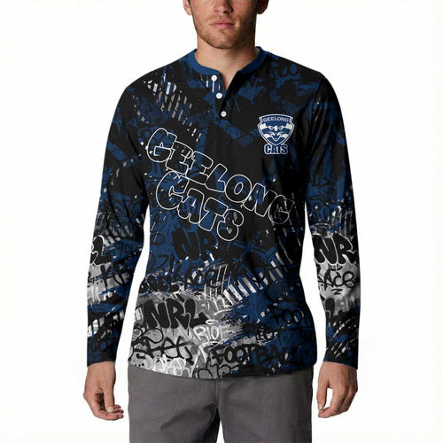 Geelong Cats Button Sweatshirt Urban Graffiti Street Art - Bold Abstract Spray Paint