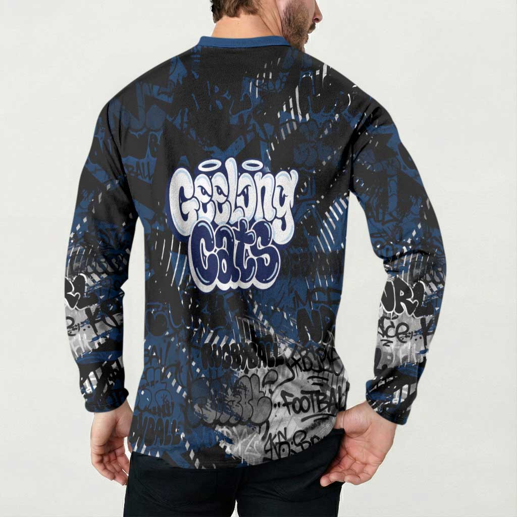 Geelong Cats Button Sweatshirt Urban Graffiti Street Art - Bold Abstract Spray Paint