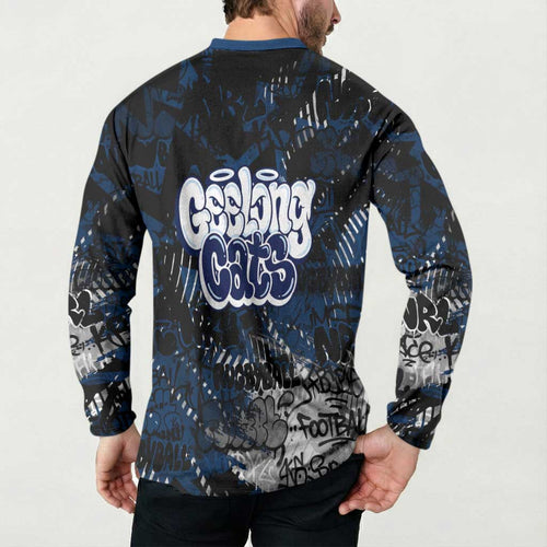 Geelong Cats Button Sweatshirt Urban Graffiti Street Art - Bold Abstract Spray Paint